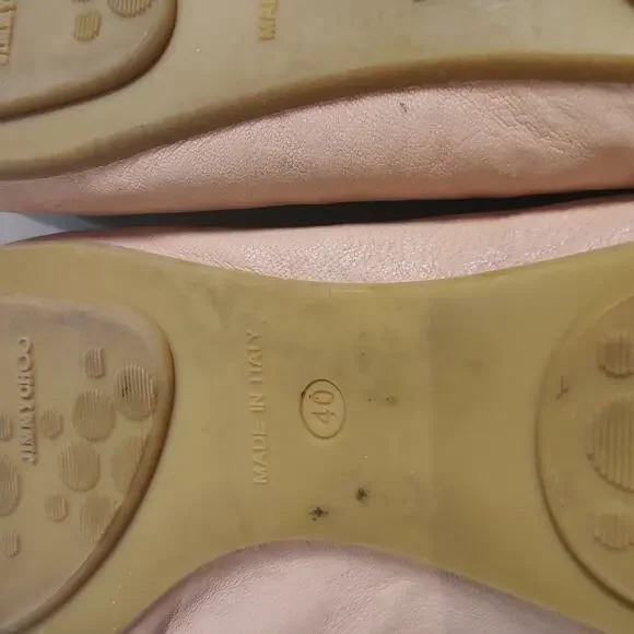 Jimmy Choo Sz 40 (US 10) Pink Gold Metallic Sparkle Cap Toe Ballet Flat Leather - Picture 8 of 10